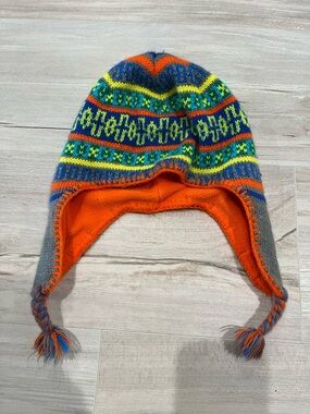 GAP Baby Orange, Blue & Multicolor Knit Earflap Hat